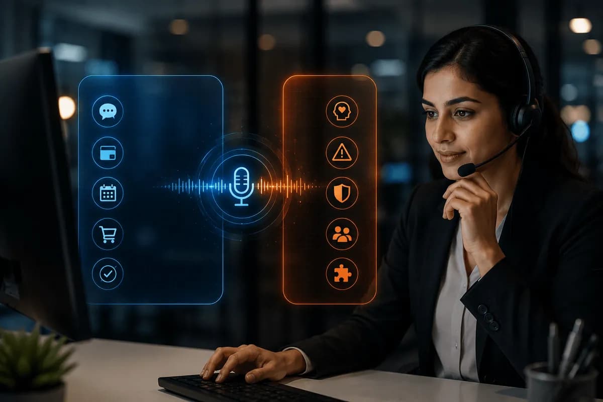 "AI voice agent futuristic enterprise banner