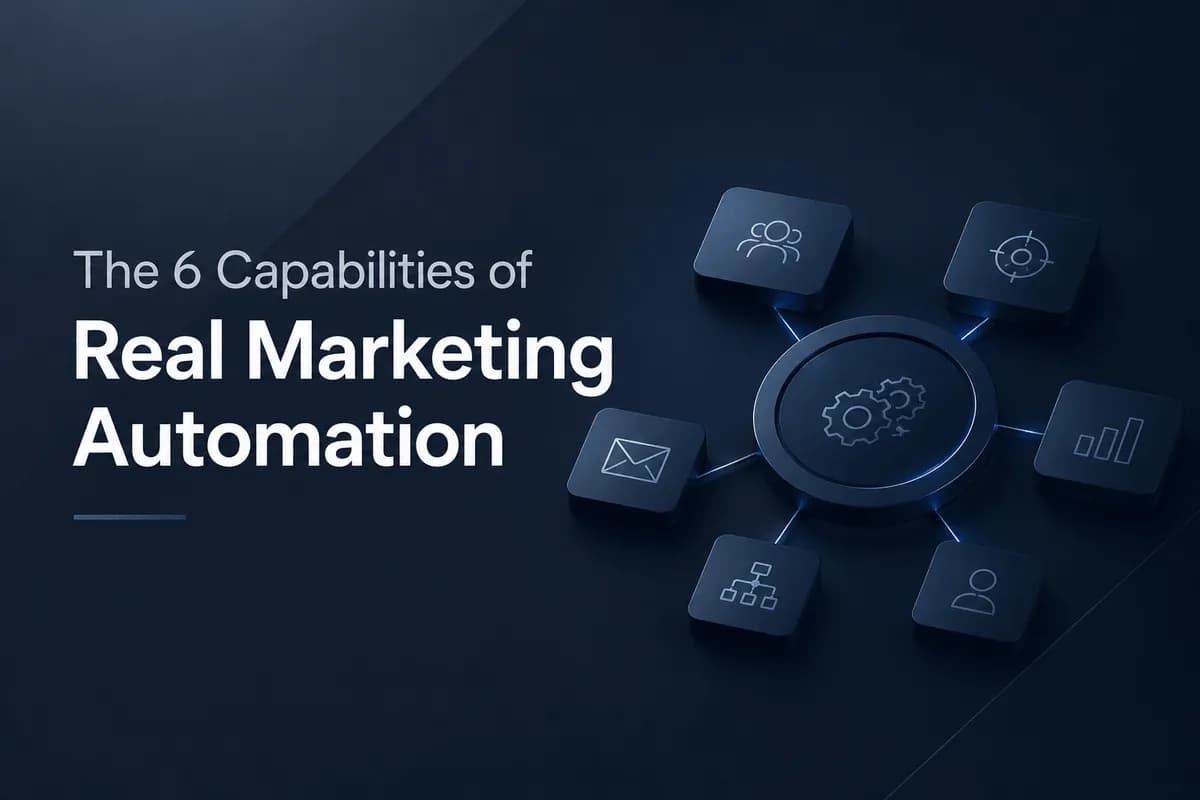 Real marketing automation enterprise banner with workflow orchestration and analytics design.