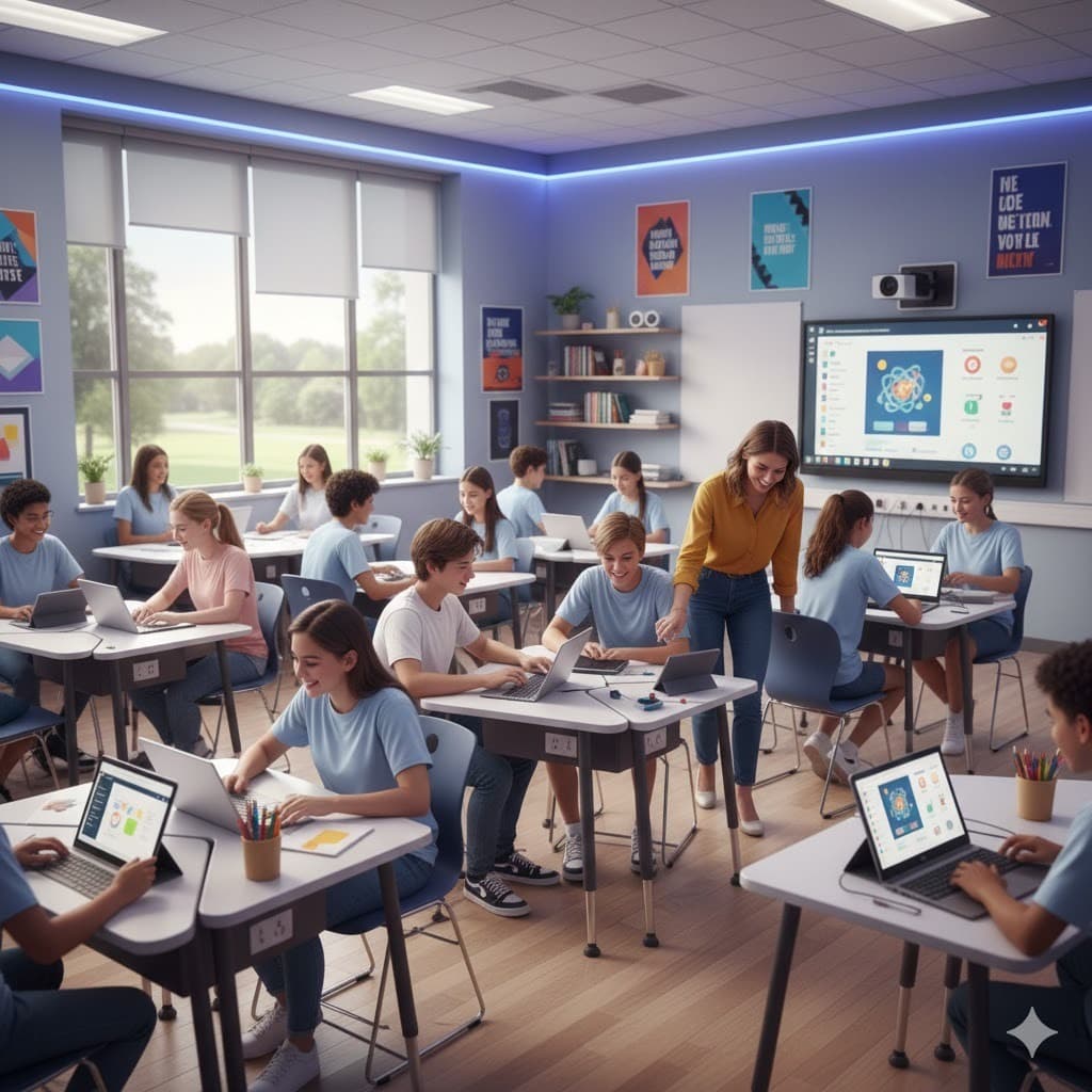 Modern Classroom with Students and Teacher