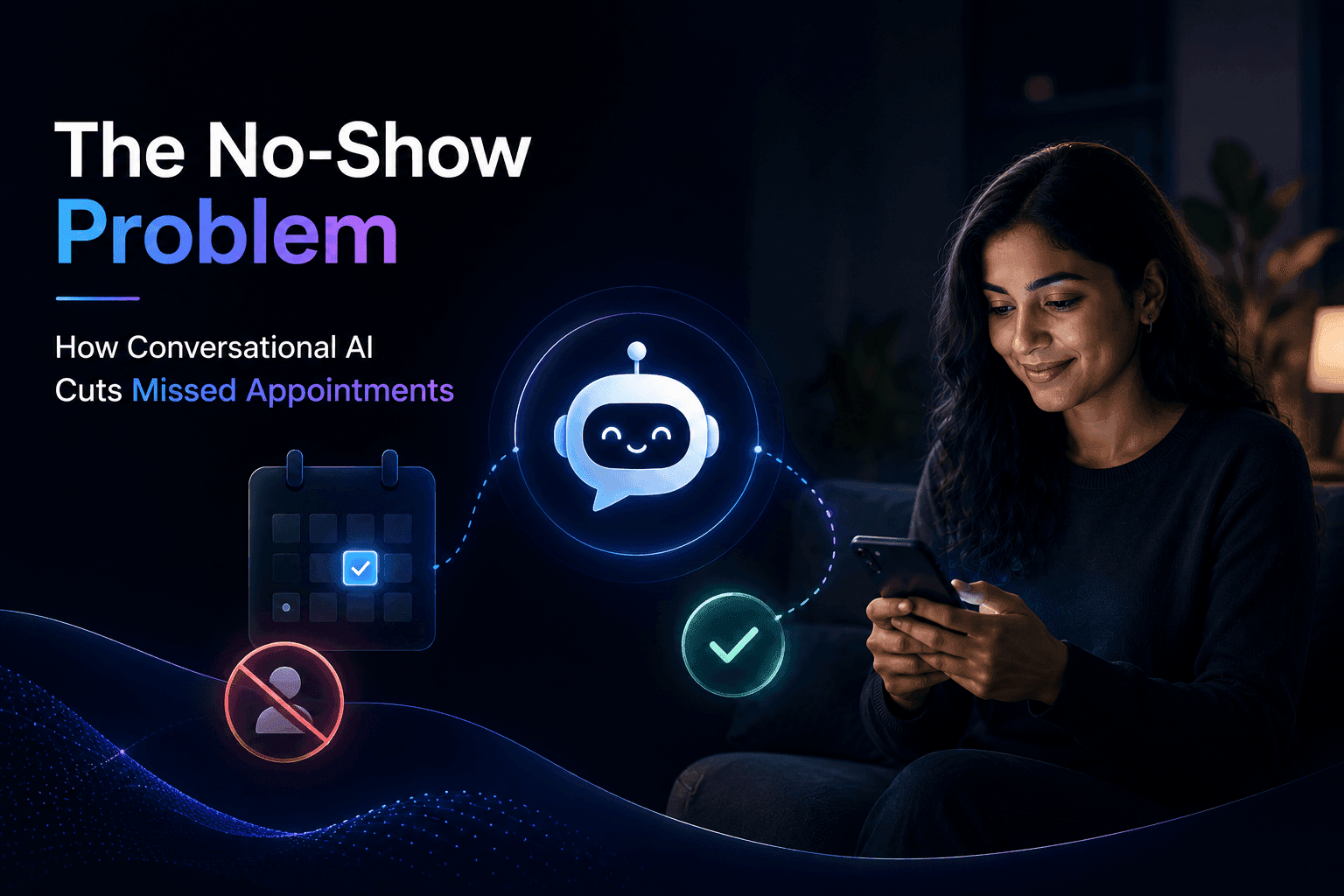 Conversational AI reducing missed appointments dark theme banner